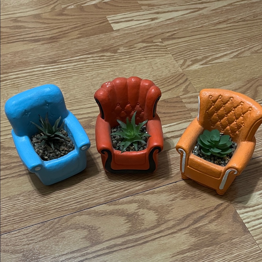 Decorative Mini Succulent Planter Chair Set - Blue, Red, Orange